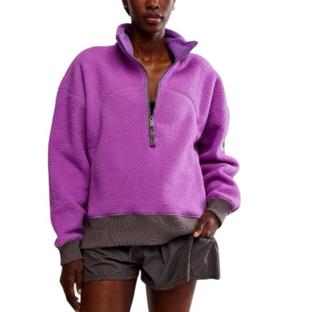 New Medium Free People FP Movement Hit the Slopes Ski Fleece Quarter Zip Purple